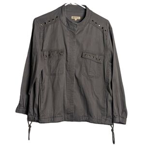 Democracy Army Green Retro Military Core Woman's Jacket Dark Riveted Drawstring